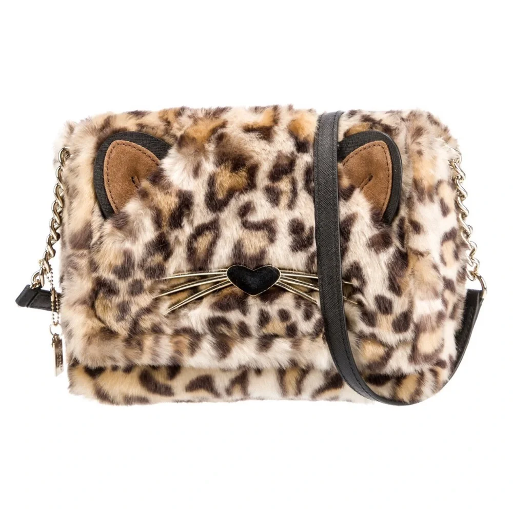 Kate Spade Run Wild Leopard Print Faux Fur Muff Cat Crossbody Bag - Picture 16 of 16
